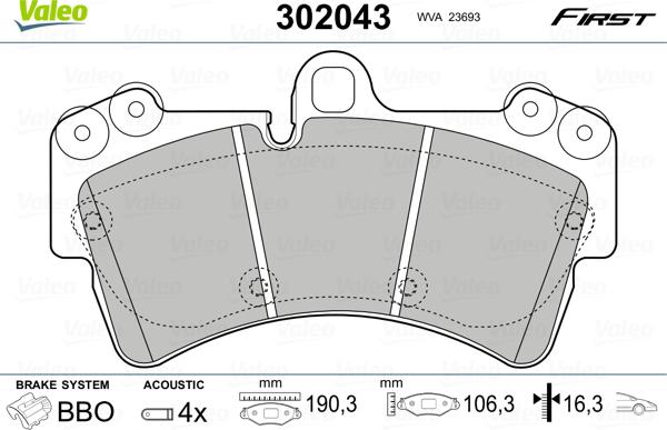 Valeo 302043 - Kit de plaquettes de frein, frein à disque cwaw.fr