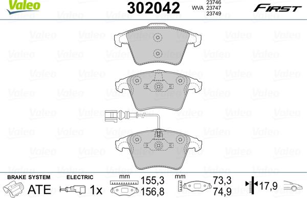 Valeo 302042 - Kit de plaquettes de frein, frein à disque cwaw.fr