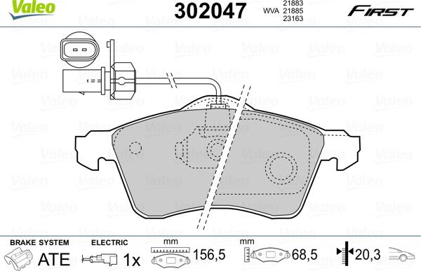 Valeo 302047 - Kit de plaquettes de frein, frein à disque cwaw.fr