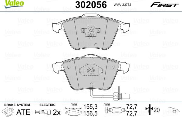 Valeo 302056 - Kit de plaquettes de frein, frein à disque cwaw.fr