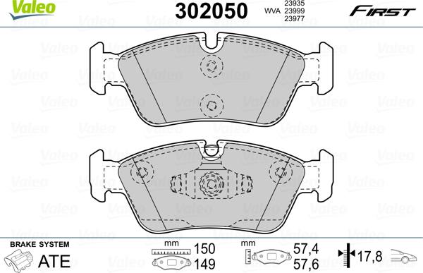 Valeo 302050 - Kit de plaquettes de frein, frein à disque cwaw.fr