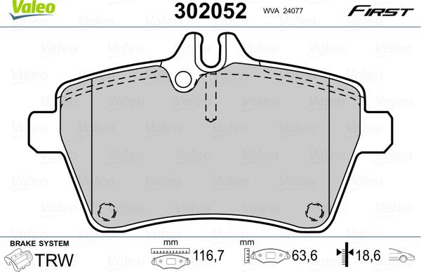 Valeo 302052 - Kit de plaquettes de frein, frein à disque cwaw.fr