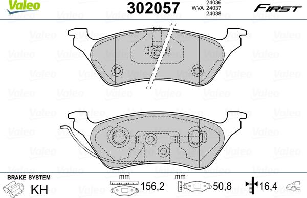 Valeo 302 057 - Kit de plaquettes de frein, frein à disque cwaw.fr