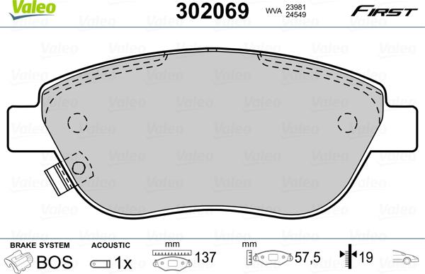 Valeo 302069 - Kit de plaquettes de frein, frein à disque cwaw.fr