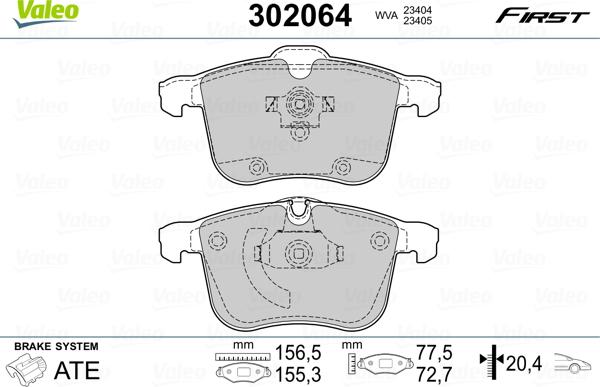 Valeo 302064 - Kit de plaquettes de frein, frein à disque cwaw.fr