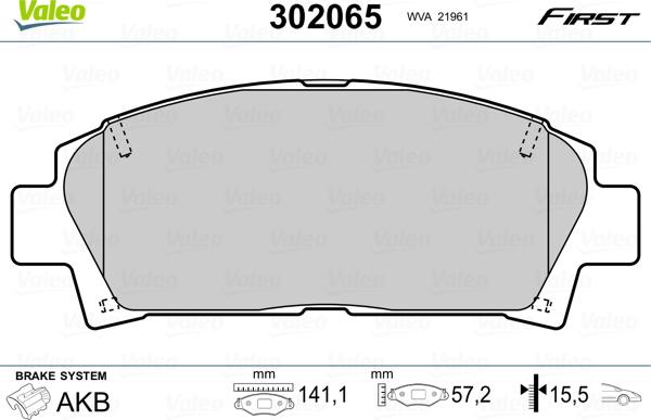 Valeo 302065 - Kit de plaquettes de frein, frein à disque cwaw.fr