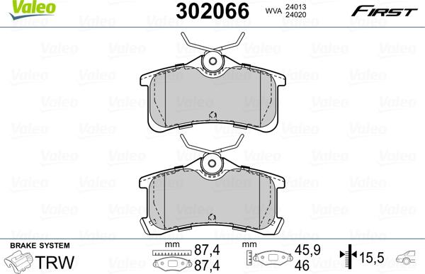 Valeo 302066 - Kit de plaquettes de frein, frein à disque cwaw.fr