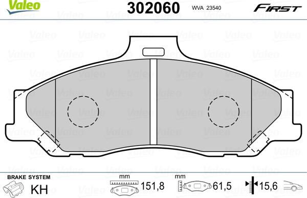 Valeo 302060 - Kit de plaquettes de frein, frein à disque cwaw.fr