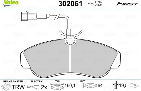 Valeo 302061 - Kit de plaquettes de frein, frein à disque cwaw.fr