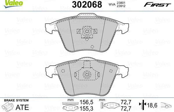 Valeo 302068 - Kit de plaquettes de frein, frein à disque cwaw.fr