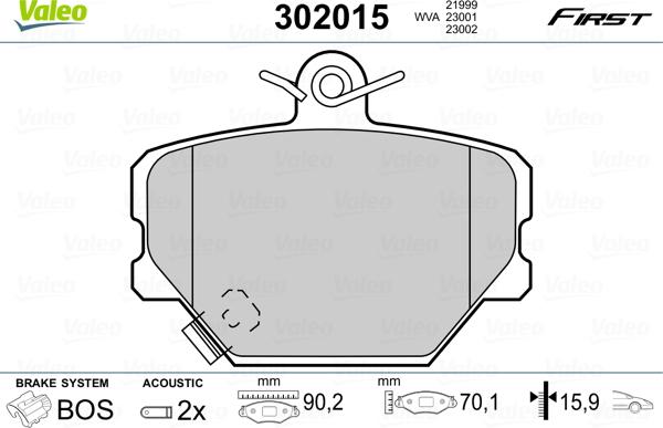 Valeo 302015 - Kit de plaquettes de frein, frein à disque cwaw.fr