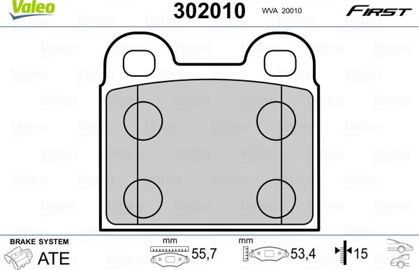 Valeo 302010 - Kit de plaquettes de frein, frein à disque cwaw.fr