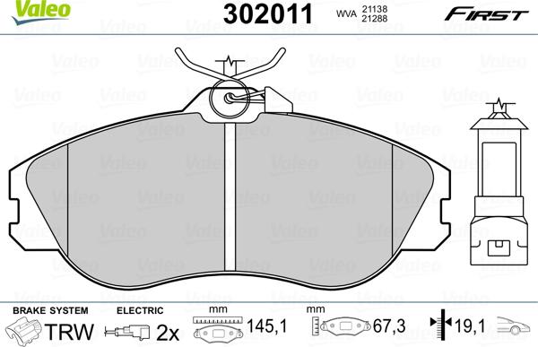 Valeo 302011 - Kit de plaquettes de frein, frein à disque cwaw.fr