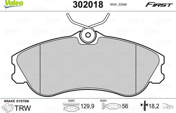 Valeo 302018 - Kit de plaquettes de frein, frein à disque cwaw.fr