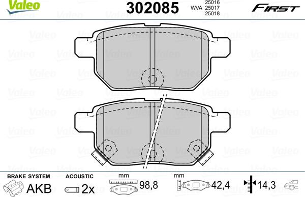 Valeo 302085 - Kit de plaquettes de frein, frein à disque cwaw.fr