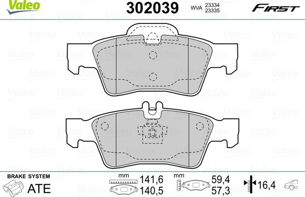 Valeo 302039 - Kit de plaquettes de frein, frein à disque cwaw.fr