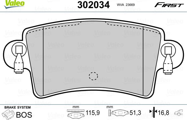 Valeo 302034 - Kit de plaquettes de frein, frein à disque cwaw.fr