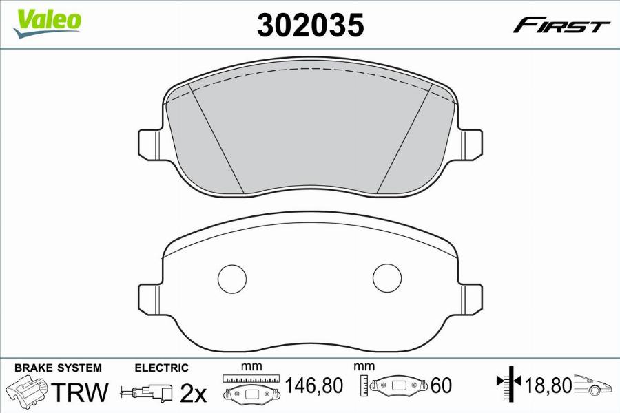 Valeo 302035 - Kit de plaquettes de frein, frein à disque cwaw.fr