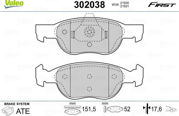 Valeo 302038 - Kit de plaquettes de frein, frein à disque cwaw.fr