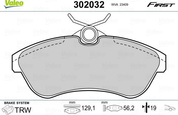 Valeo 302032 - Kit de plaquettes de frein, frein à disque cwaw.fr