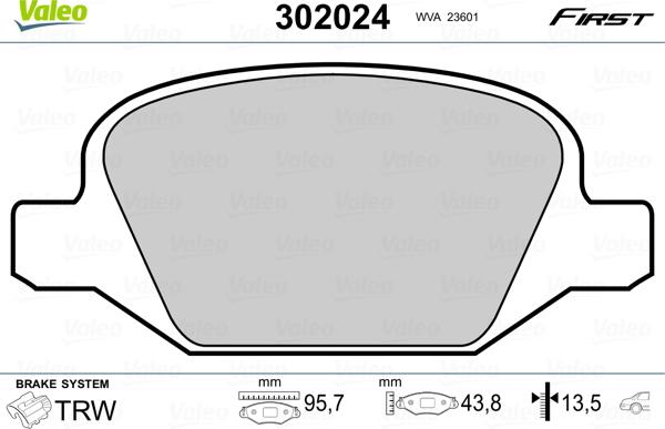 Valeo 302024 - Kit de plaquettes de frein, frein à disque cwaw.fr