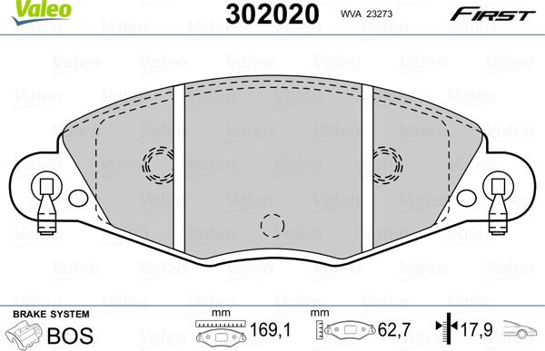 Valeo 302020 - Kit de plaquettes de frein, frein à disque cwaw.fr