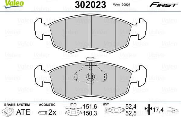 Valeo 302023 - Kit de plaquettes de frein, frein à disque cwaw.fr