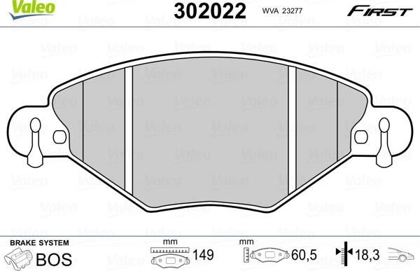 Valeo 302022 - Kit de plaquettes de frein, frein à disque cwaw.fr