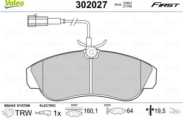 Valeo 302027 - Kit de plaquettes de frein, frein à disque cwaw.fr