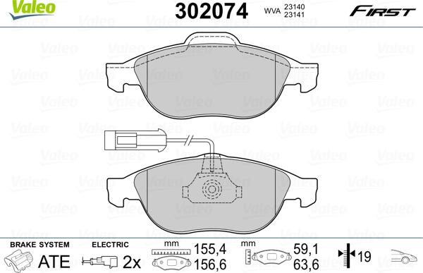 Valeo 302074 - Kit de plaquettes de frein, frein à disque cwaw.fr