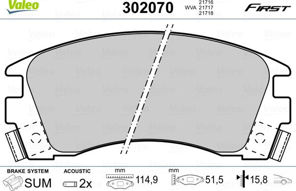 Valeo 302070 - Kit de plaquettes de frein, frein à disque cwaw.fr