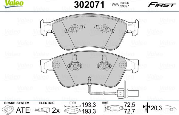 Valeo 302071 - Kit de plaquettes de frein, frein à disque cwaw.fr