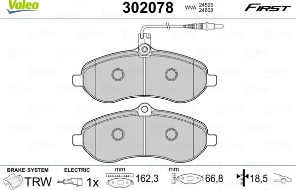 Valeo 302078 - Kit de plaquettes de frein, frein à disque cwaw.fr