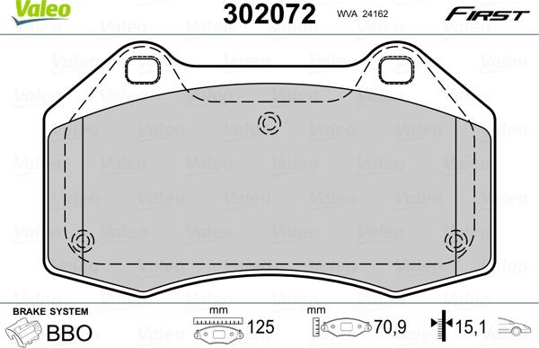 Valeo 302072 - Kit de plaquettes de frein, frein à disque cwaw.fr