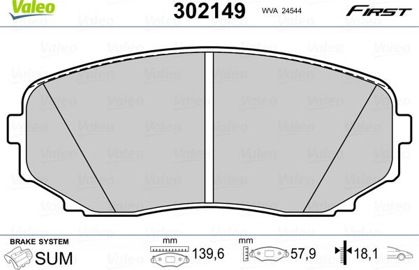 Valeo 302149 - Kit de plaquettes de frein, frein à disque cwaw.fr