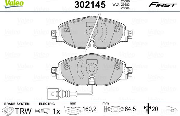 Valeo 302145 - Kit de plaquettes de frein, frein à disque cwaw.fr