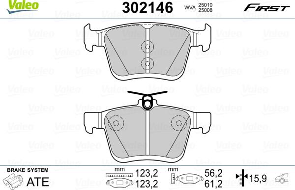 Valeo 302146 - Kit de plaquettes de frein, frein à disque cwaw.fr