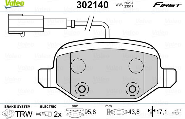 Valeo 302140 - Kit de plaquettes de frein, frein à disque cwaw.fr