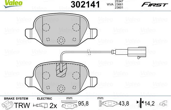 Valeo 302141 - Kit de plaquettes de frein, frein à disque cwaw.fr