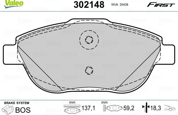 Valeo 302148 - Kit de plaquettes de frein, frein à disque cwaw.fr