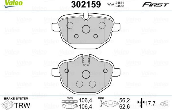 Valeo 302159 - Kit de plaquettes de frein, frein à disque cwaw.fr