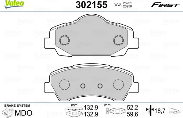 Valeo 302155 - Kit de plaquettes de frein, frein à disque cwaw.fr