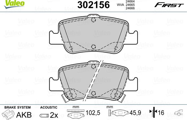 Valeo 302156 - Kit de plaquettes de frein, frein à disque cwaw.fr