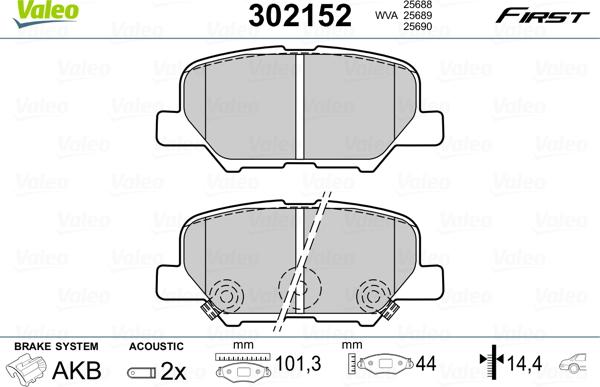 Valeo 302152 - Kit de plaquettes de frein, frein à disque cwaw.fr