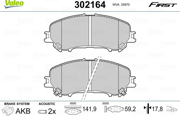 Valeo 302164 - Kit de plaquettes de frein, frein à disque cwaw.fr