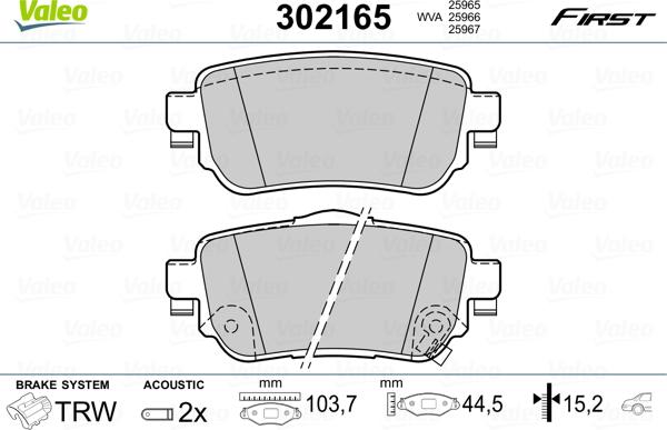 Valeo 302165 - Kit de plaquettes de frein, frein à disque cwaw.fr