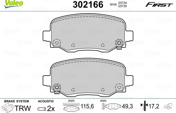 Valeo 302166 - Kit de plaquettes de frein, frein à disque cwaw.fr