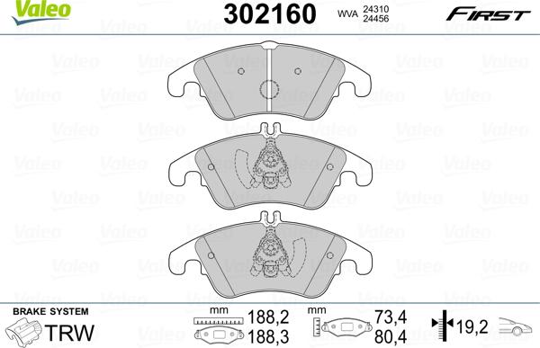 Valeo 302160 - Kit de plaquettes de frein, frein à disque cwaw.fr