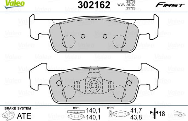 Valeo 302162 - Kit de plaquettes de frein, frein à disque cwaw.fr