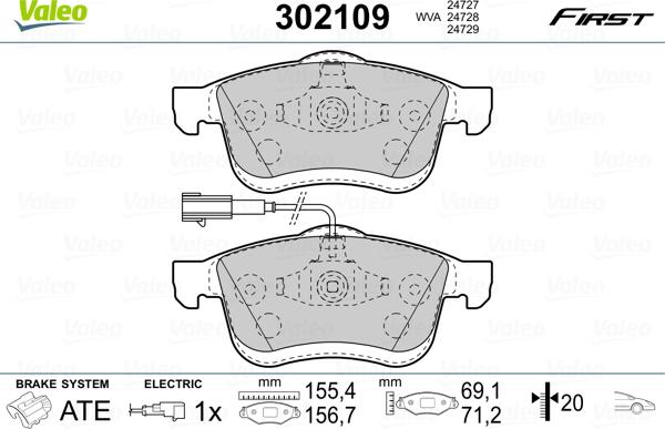 Valeo 302109 - Kit de plaquettes de frein, frein à disque cwaw.fr